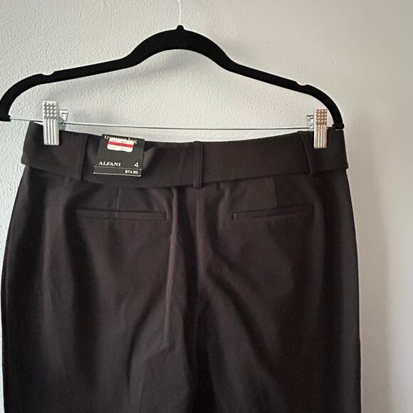 Alfani Trouser Leg Dress Pants Deep Black Silver Tone Circular Belt Buckle Sz 4 - Picture 5 of 16